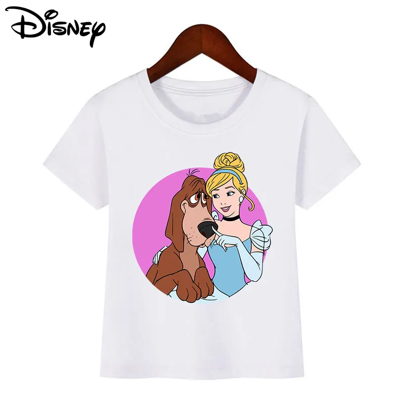 

Cinderella and Friends Girl T Shirt Disney Princess Print Kids T-shirt Casual White Short Sleeve Tops Summer Harajuku Clothing