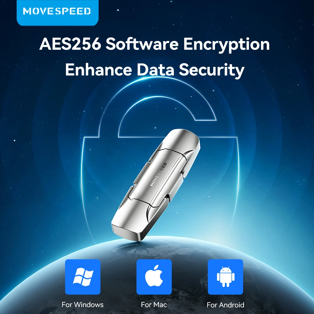 Флеш накопитель MOVESPEED AES256, USB 3,2, 520 Мб/с, 512 ГБ, 256 ГБ, 128 ГБ