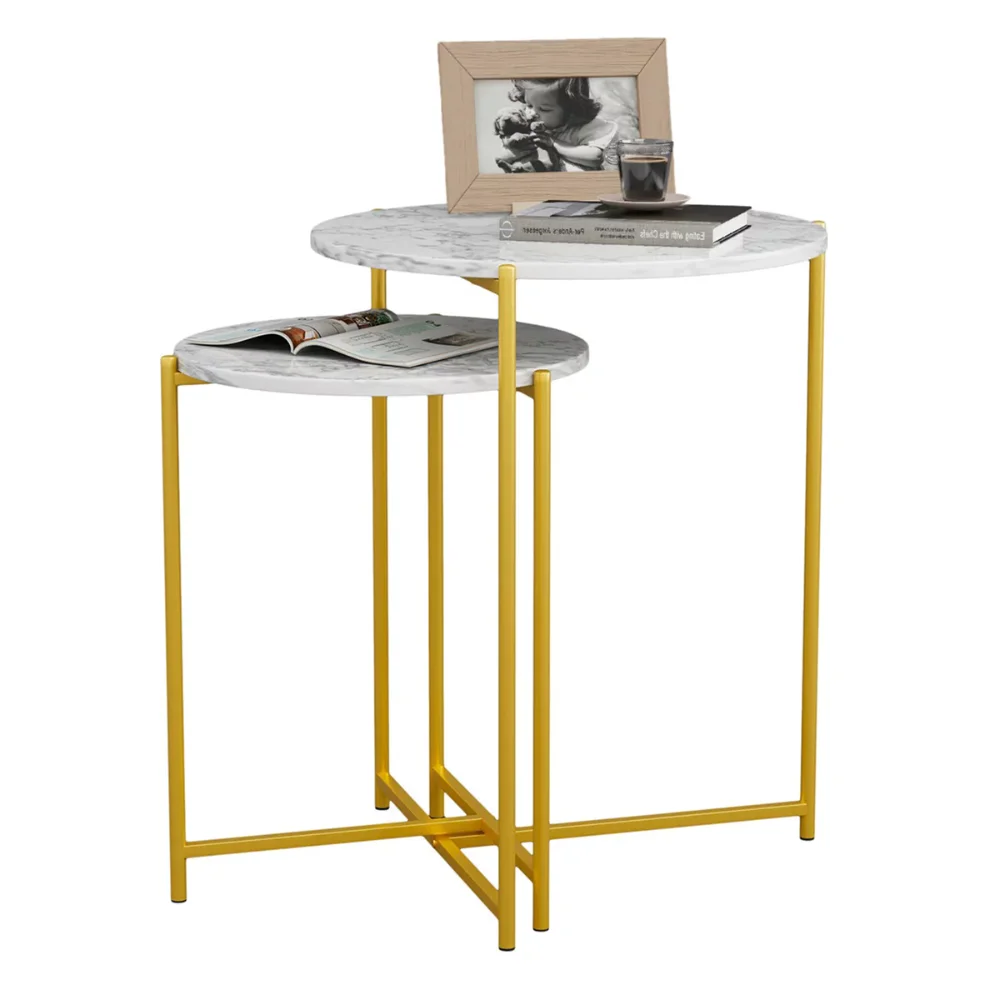 

Modern Round Side Table Set of 2, Metal Nesting End Table for Living Room, Bedroom