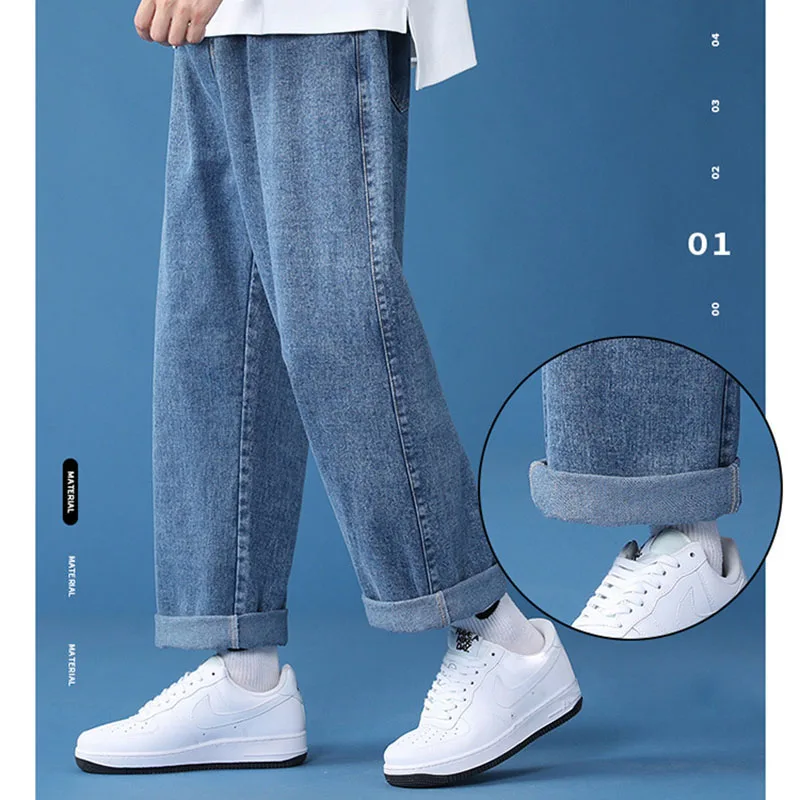DEEPTOWN Men's Classic Straight Jeans Denim Pants for Men Loose Casual Fashion Youth  Korean Trousers Streetwear Spring Autumn