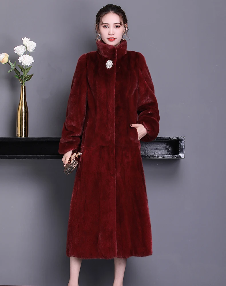 Mink coat women's long small female mink whole mink long-sleeved slim slimming imported velvet mink fur