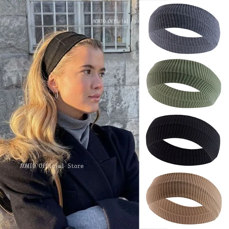 

New Fashion Women's Knitted Solid Color Hair Band Running Yoga Sports Antiperspiration Band Outgoing Versatile Elastic Hair Band