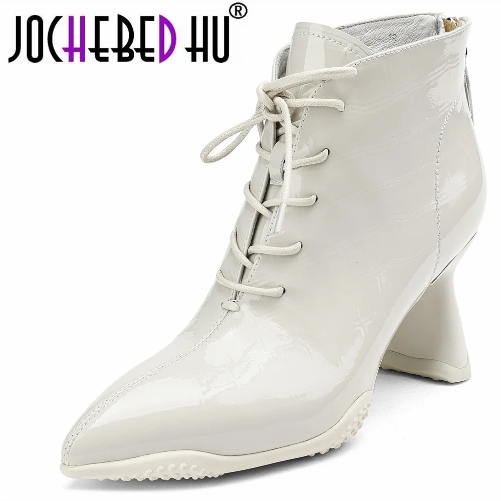 

【JOCHEBED HU】Women winter New Style Leisure short Genuine Leather boots Good Qualtiy Round Toe Pumps Heels Concise Comfortable