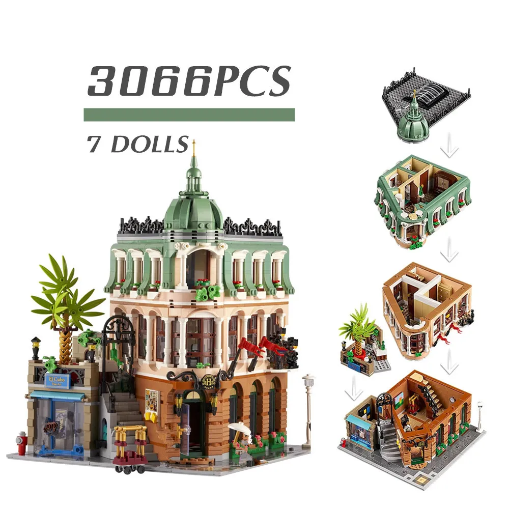 

3066PCS 7 Mini Dolls Figures Boutique Hotel Home Set Model Fit 10297 Streetview Building Blocks Bricks Toys Boy Kids Gifts