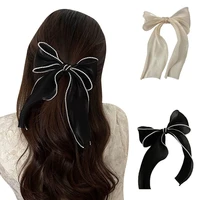 vintage pearl bow streamer hair clips women bowknot ribbon barrettes elegant girls top head hairpin ponytail clip headdress