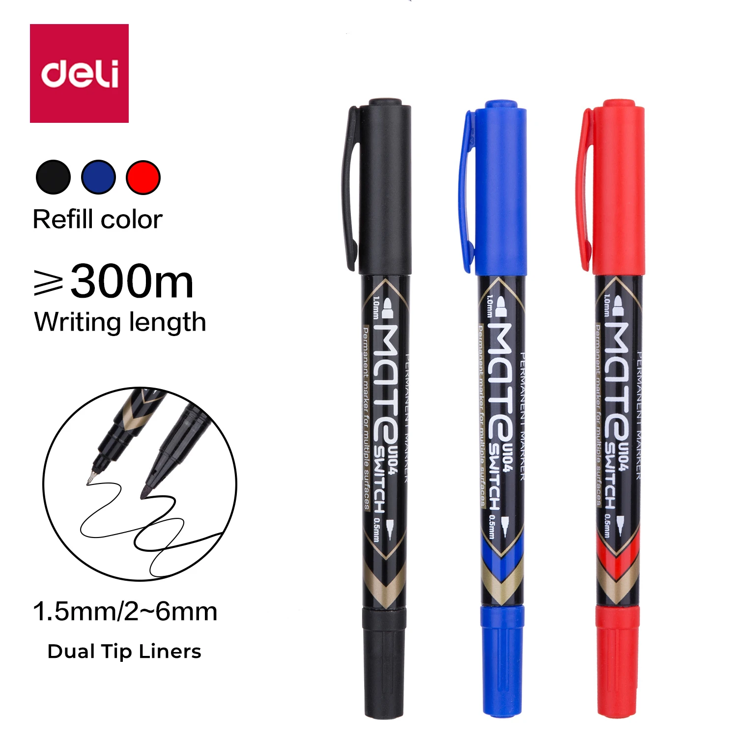 

3 PCS DELI Permanent Markers Dual Tip Drawing Pen for Painting and Marking with Fineliner Pen Stationery