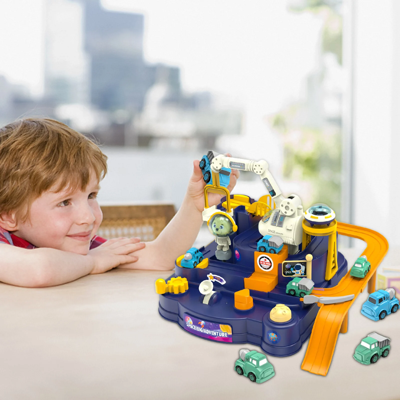 

Car Race Track Toy Big Car Adventure Toy ABS Car Track Puzzle Playsets With 4 Mini Vehicles Preschool Educational Toys