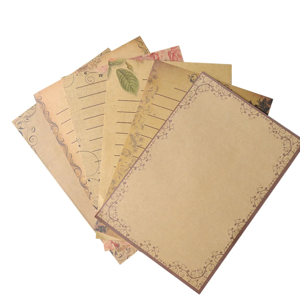 

56Pcs Kraft Paper Retro Writing Paper Vintage Letter Paper Stationery Set (7 Colors)