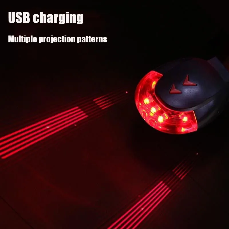 

LED Bicycle Taillight USB Rechargeable Laser Warning Line Waterproof Taillight Easy to Install Red Safety Flashlight 7 Modes