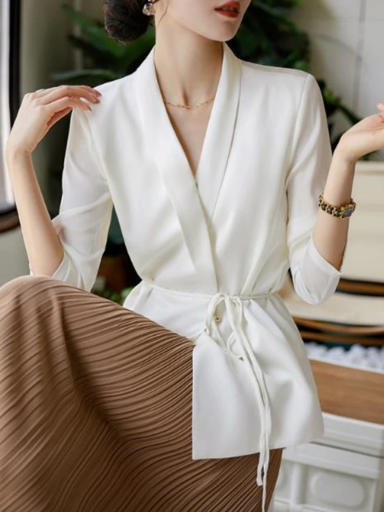 

Женский элегантный Блейзер, повседневный свободный блейзер с поясом, деловой пиджак, топы, весна-лето 2023