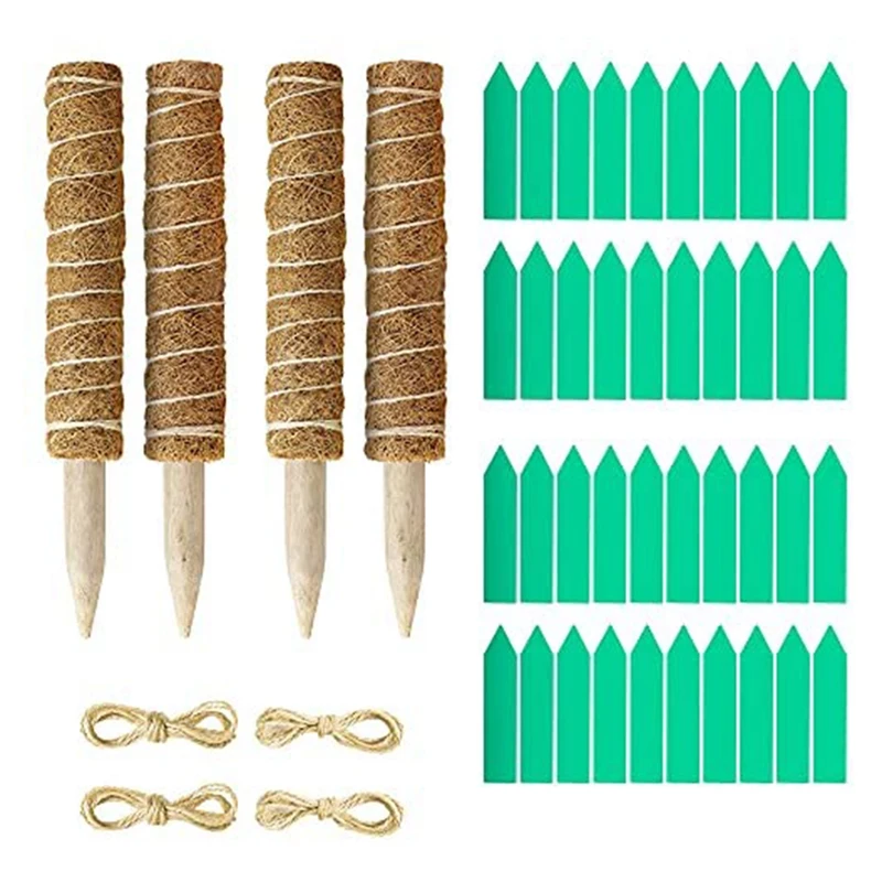 

4Pc Moss Poles Plant Support For Climbing Plants 12 Inch Coco Coir Totem 40Pcs Plant Tags 4Pcs Natural Rope For Sphagnum