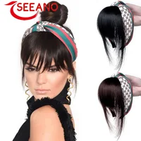 SEEANO Synthetic Replacement Toupee Natural Headband Wigs With Braids Bangs Heat Resistant Hair Extensions Hairpieces for Women