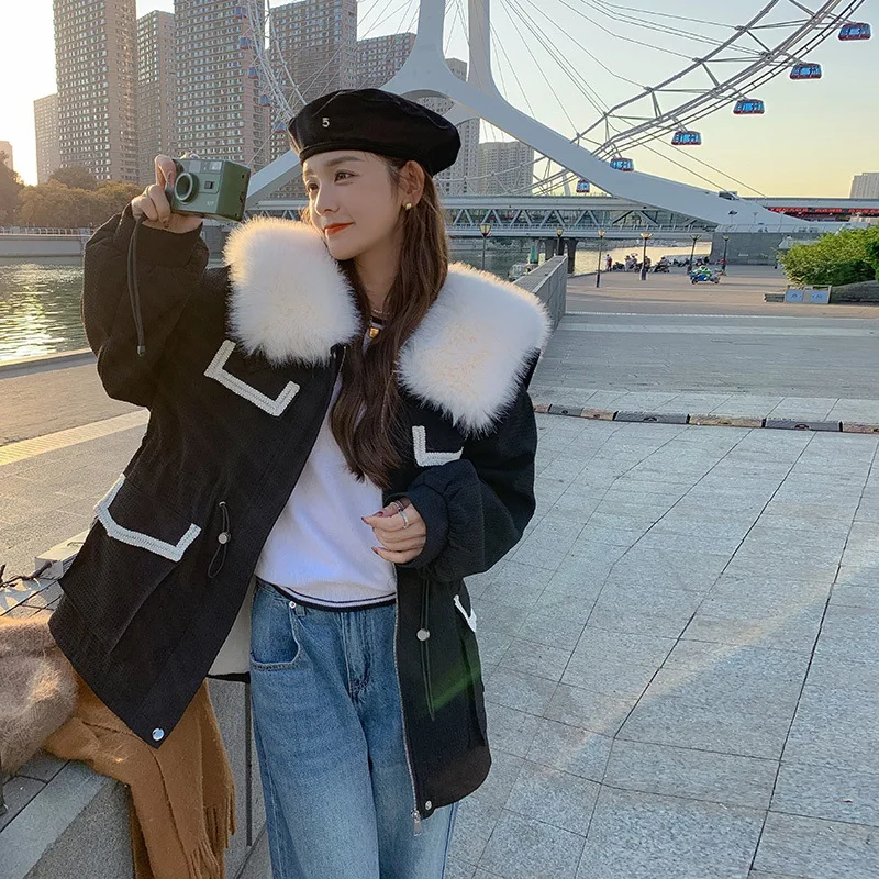 Pie over women's winter fluffy collar cotton clothes and cotton clothes