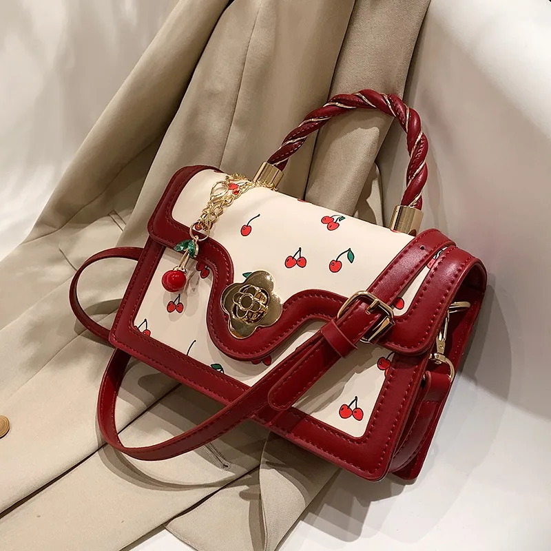 

Sweet Cherry Square Chains Crossbody Bags for Woman Luxury Designer BrandNew Female Black Green Yellow HandBag