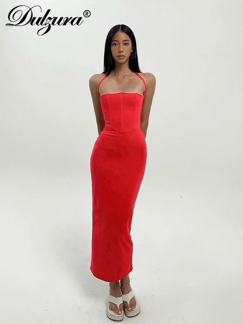 

Dulzura Lace Up Women Halter Corset Midi Dress Bodycon Sexy Streetwear Party Club Festival 2022 Summer Clothes Elegant Evening