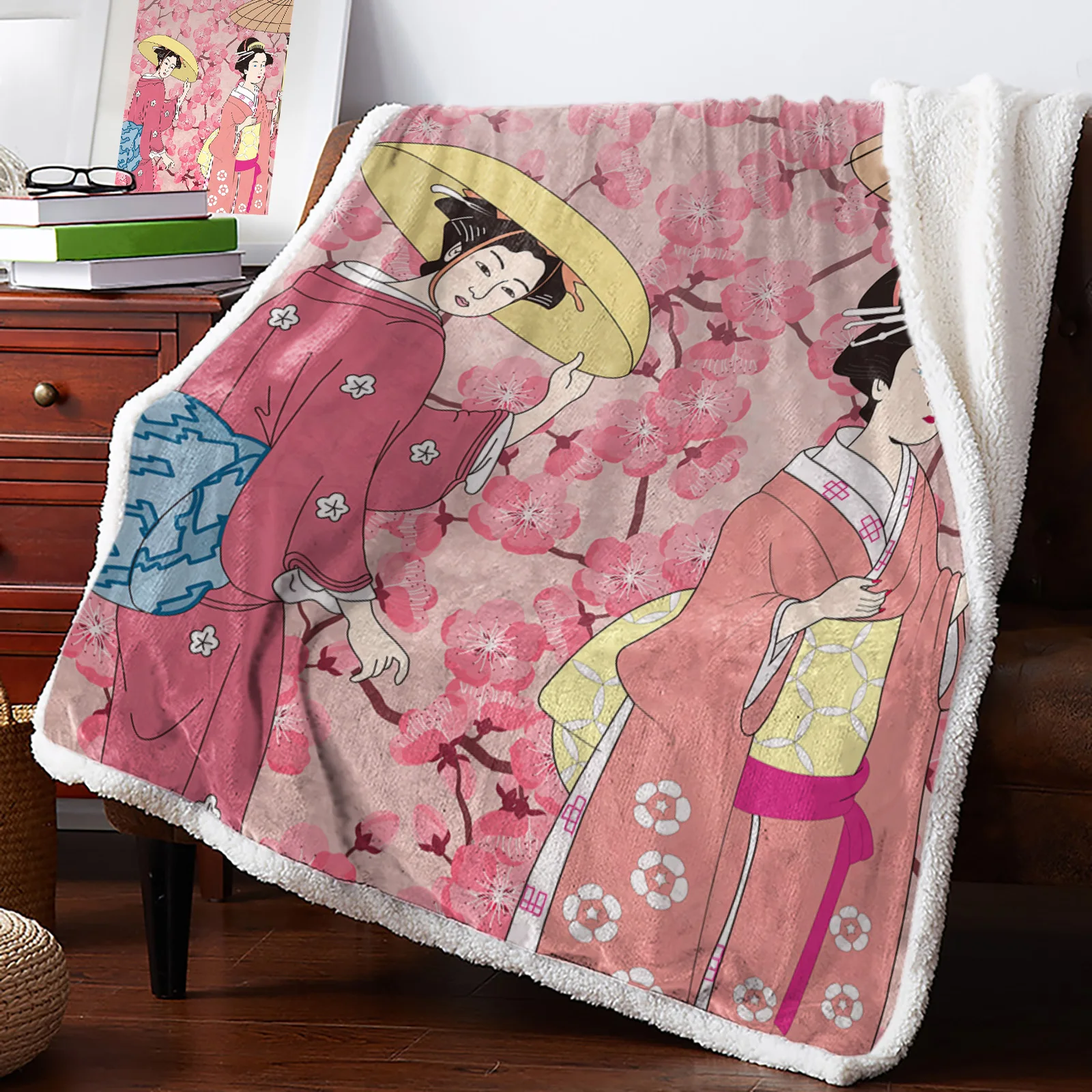 

Японское кимоно для девочек, Флисовое одеяло с принтом для кровати, шерпа, плед, одеяло для взрослых, детей, для дивана, покрывало для кровати...