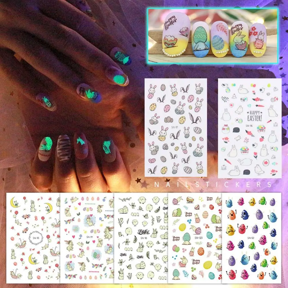 1 шт. пасхальные светящиеся наклейки для ногтей kawaii Egg Rabbit цветные Переводные