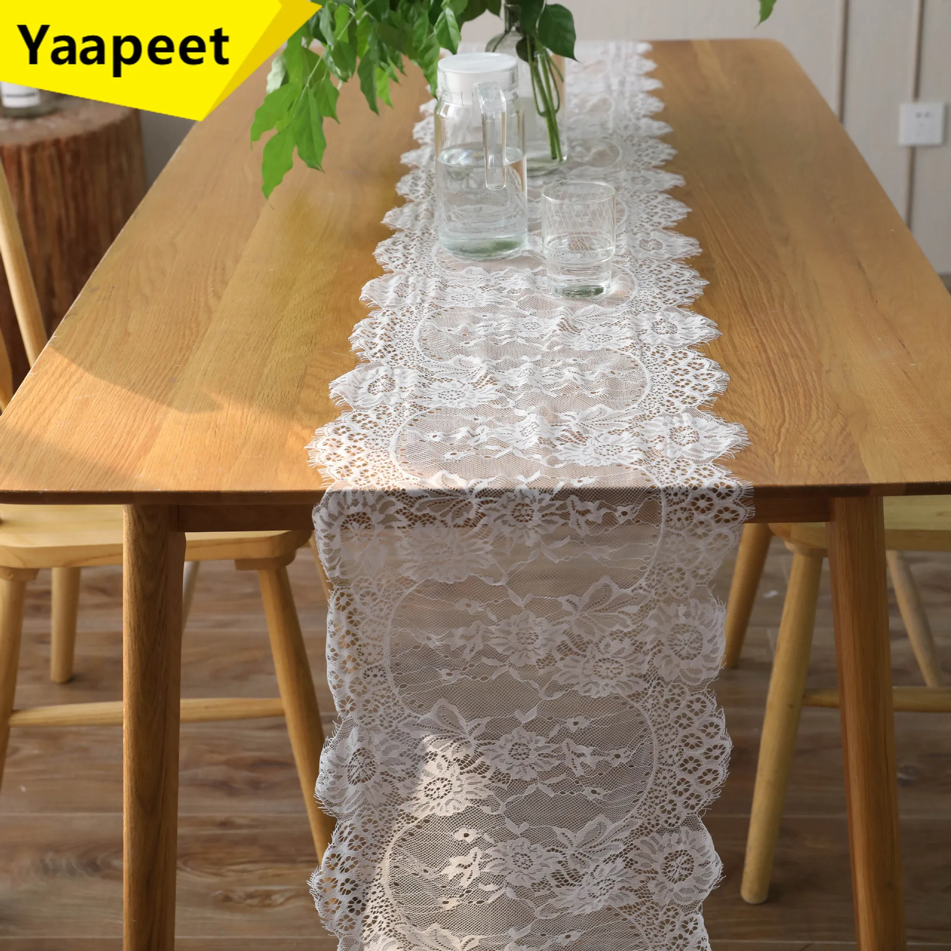 

35x300cm European-Style Table Runner Chair Yarn White Eyelashes Outdoor Home Decoration Lace Wedding Christmas Party Tablecloth