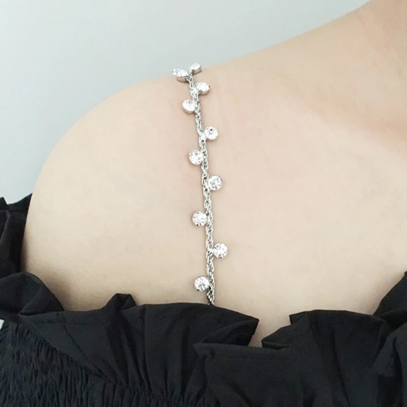 

1Pair Single Leaf Glitter Shoulder Chain Strap Jewelry Accessories For Women Wedding Party Bikini Rhinestone Bra Decoration