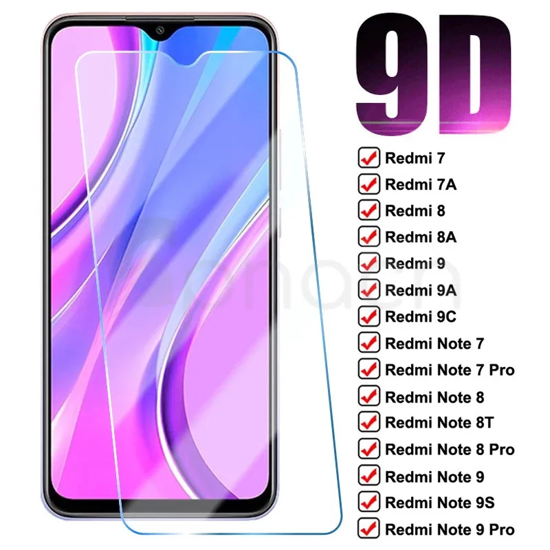 

Защитное стекло 9D для Xiaomi Redmi 9 9A 9C 8 8A 7 7A, закаленное защитное стекло для экрана Redmi Note 7, 8, 8T, 9S, 9 Pro, защитная стеклянная пленка