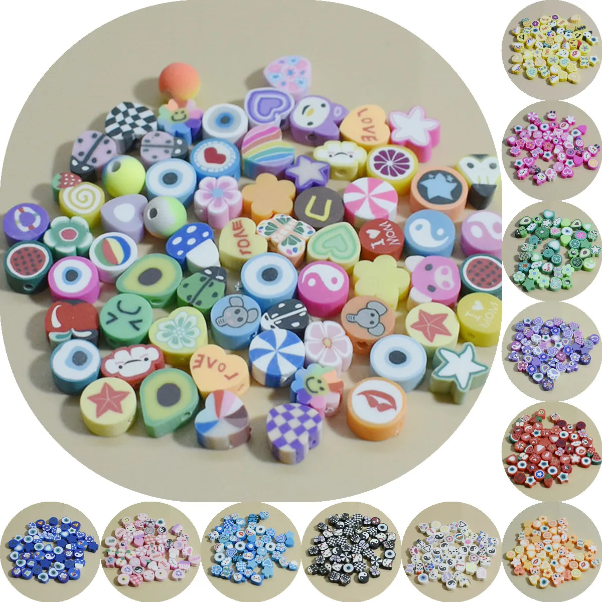 

DIY10mm 20/50/100/200pcs Yellow Smiley Face Beads Polymer Clay Beads Loose Spacer Beads For Jewelry Making Bracelet Accessories