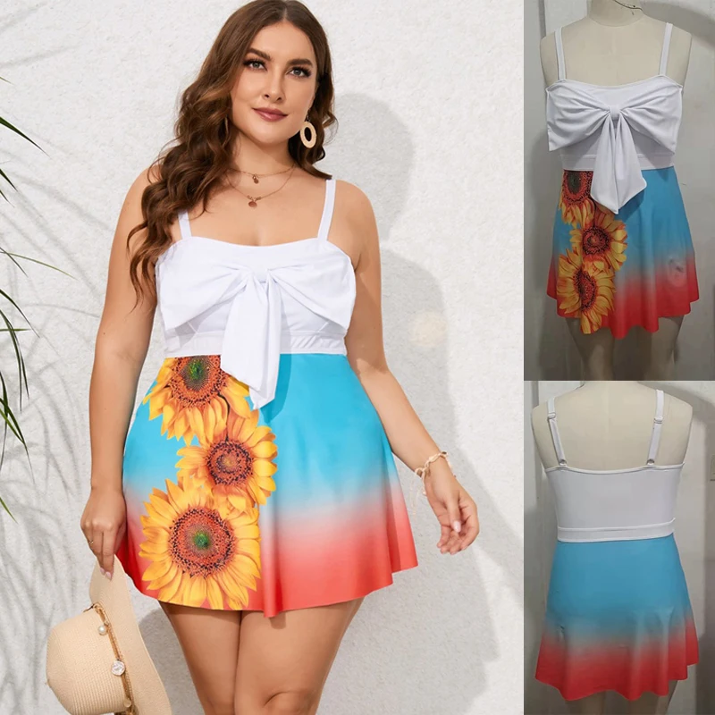 

2023 New Floral Plus Size 8XL 10XL Tankini Swimdress For Women's Large Size Push Up Swimwear Two Piece Swimsuit With Skirt