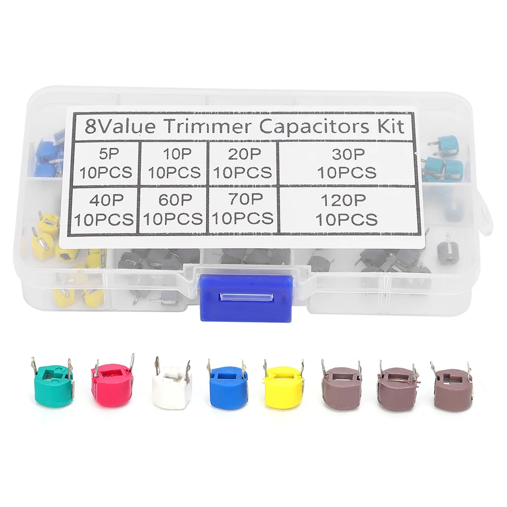 

80pcs 6mm Trimmer Capacitor 5/10/20/30/40/60/70/120P Electronic Capacitor Kit
