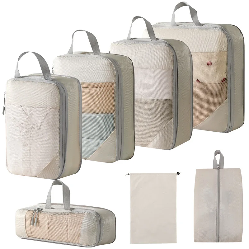 7PCS Large capacity Travel storage bag compressible packaging cubes foldable waterproof suitcase nylon portable bag luggage rack