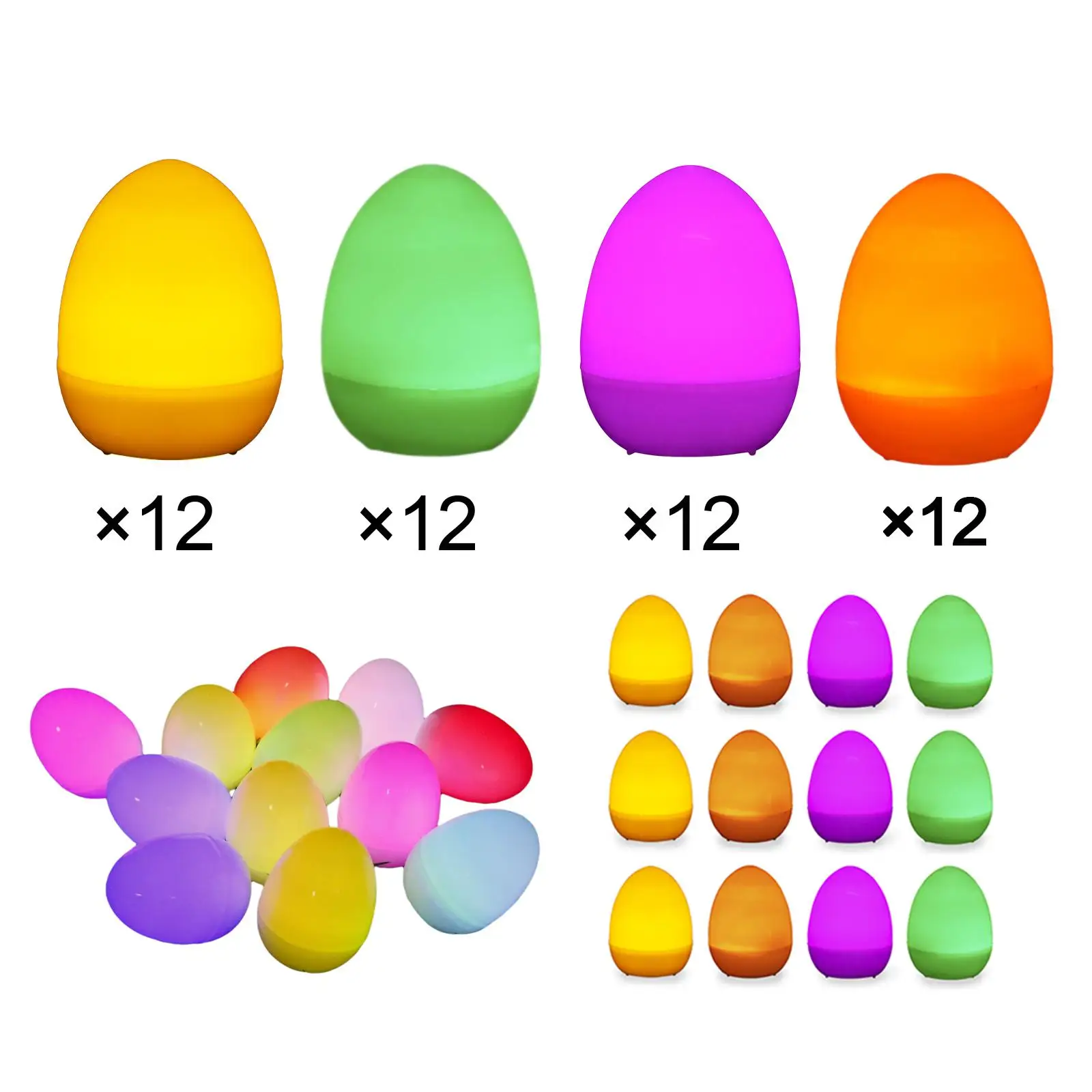 

12Pcs Easter Glow Eggs Mini Night Light Easter Eggs Hunt Game 2'' for Tree Wall Decoration Bag Filler Classroom Prize Ornaments