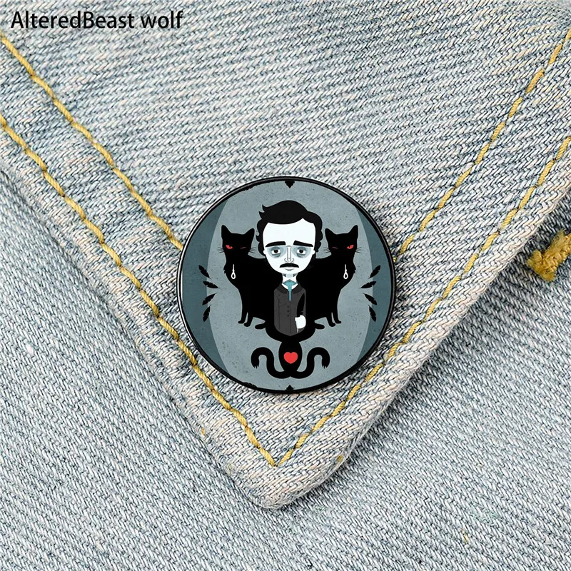 Edgar Allan Poe Pattern Printed Pin Custom Funny Brooches Shirt Lapel Bag Cute Badge Cartoon enamel pins for Lover Girl Friends