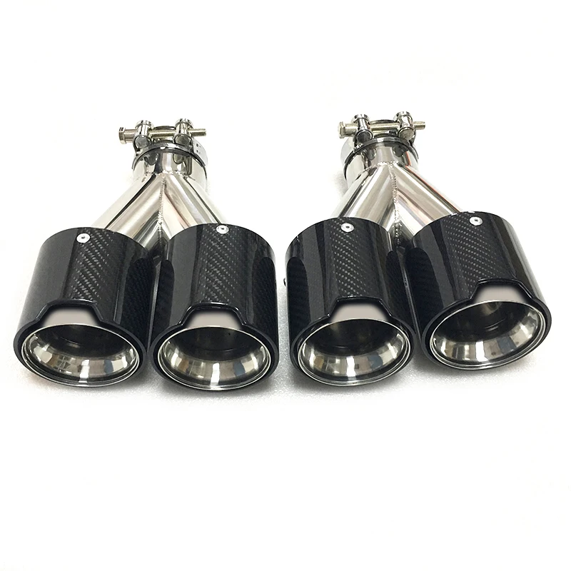 

Y type Carbon Fiber Exhaust Tip Silver 304 Stainless Steel Muffler Series M performance car dual Exhaust Pipe