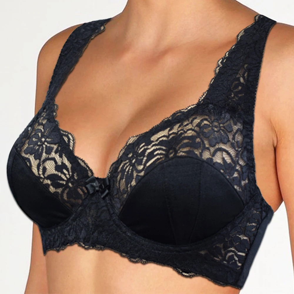 

Plus Size Bras For Womens Lager Bosom Lace Embroidery Underwire Underwear Perspective Sexy Lingerie Brassiere Tops E F G H I Cup