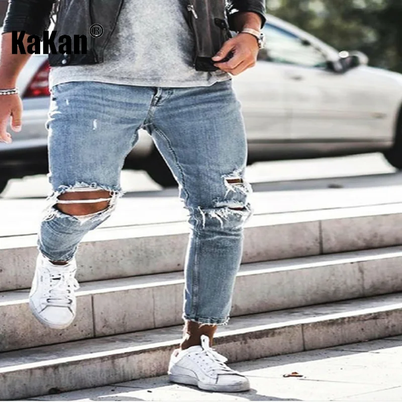 Kakan - New European and American Distressed Jeans for Men, Slim Fitting and Stretchy Leggings, Long Jeans K16-1903