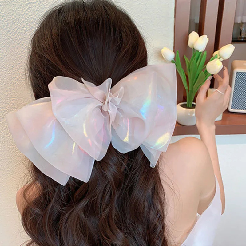 

Net bow hair clip Super Fairy Princess back head spring clip headdress new colorful cloud hair accessories BK004