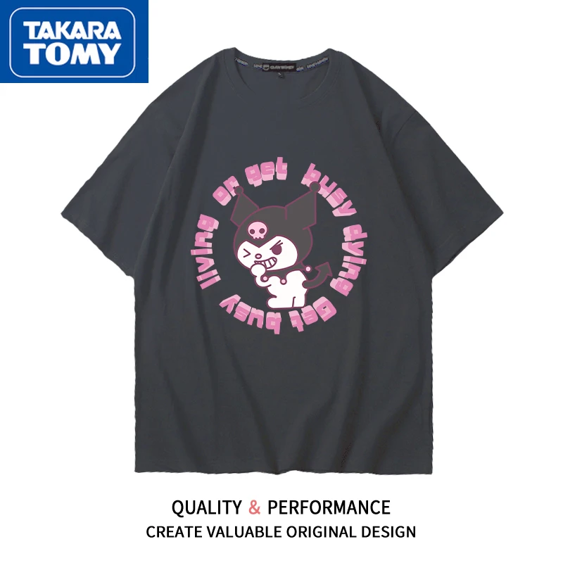 

TAKARA TOMY Hello Kitty Short Sleeve 2022 Summer Cotton Cute Female Kawaii Cartoon Print Half Sleeve Loose Casual Couple T-Shirt