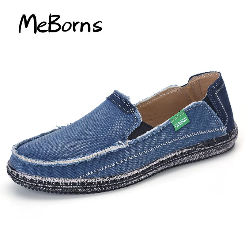 Мужские парусиновые туфли синие повседневные из джинсовой ткани без застежки на