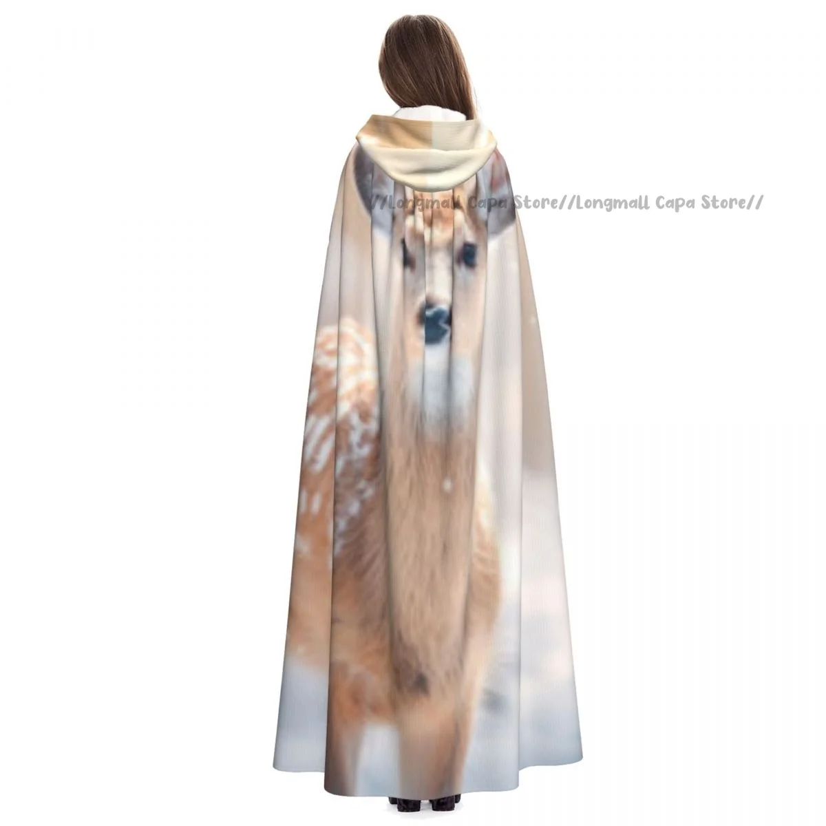 Олень в лесу со снегом плащ с капюшоном пальто Хэллоуин Косплей Костюм вампира