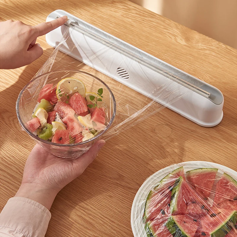 

Cling Film Cutting Box Wall-mounted Suction Cup Adjustable Plastic Wrap Cutter Dispensers Home Kitchen Food Storage HOT