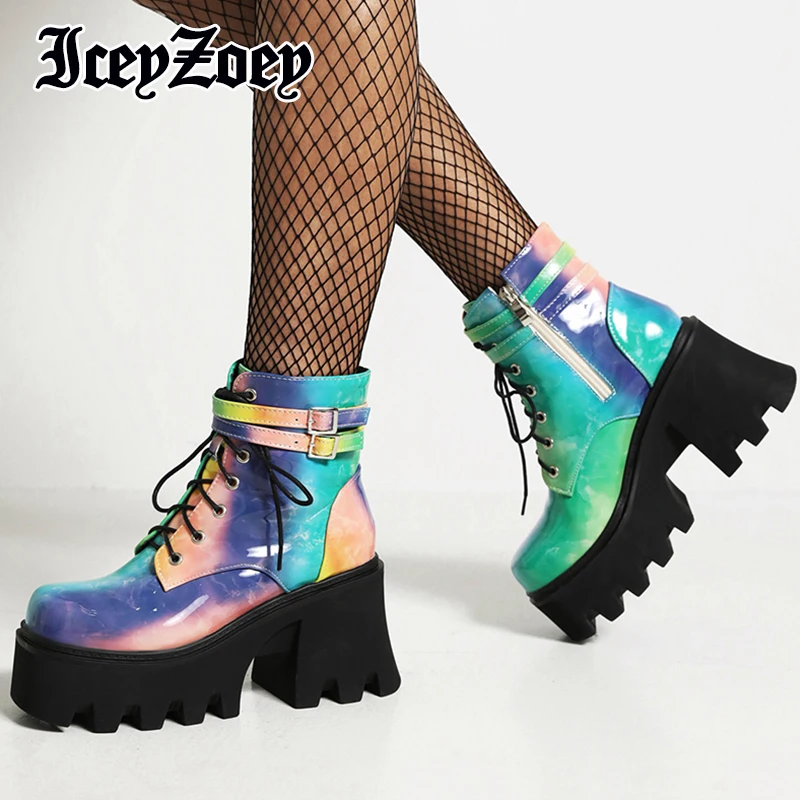 

IceyZoey Size 34-43 Women Fashion Boots Mix Color Thick Soled Boots Ins Chic Cosplay High Heel Boots Female Shoes Footwear Party