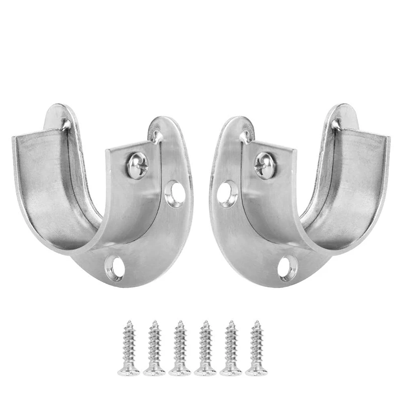 2Pcs Curtain Rod Bracket Frame Stainless Steel Curtain Rod Mounting Bracket Curtain Rod With Screws