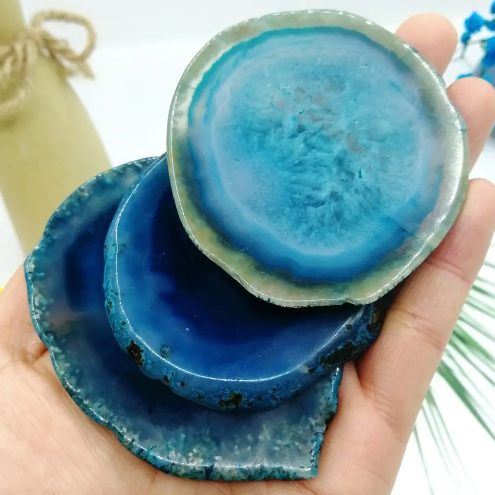 Blue Crystal AGATE SLAB Geode Slice Mineral Coaster Healing Reiki Decoration 65-75mm