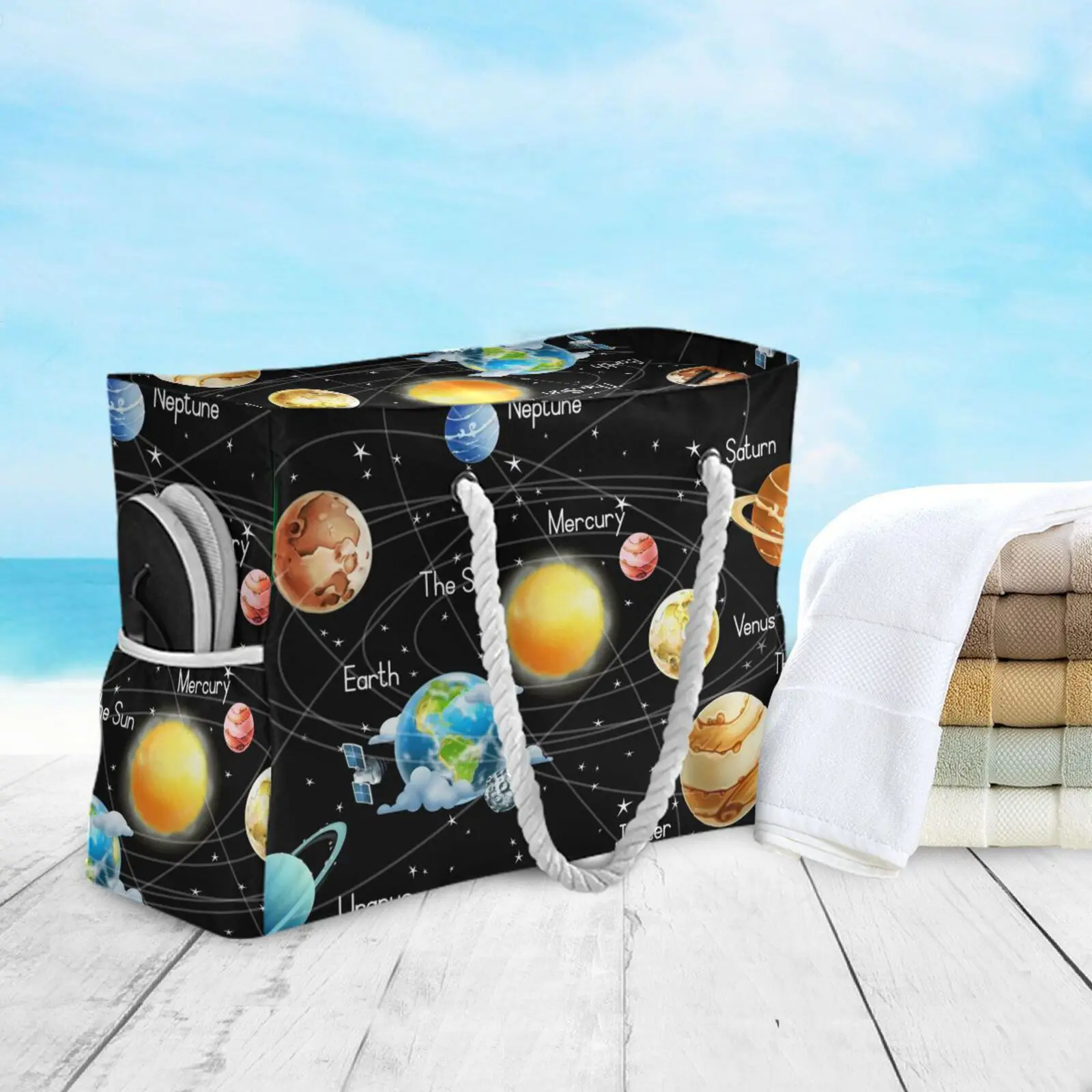 Luxury Designe Handbags Tote Beach Bag Shopper Shoulder Bag Large Capacity Solar System Travel Women's Bag Black 2023 Tend