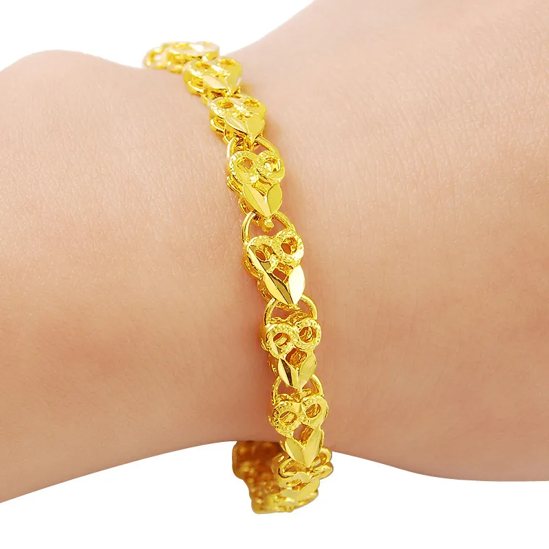 

BIGLNY New 24K Gold Bracelet 4MM Car Flower Gold Plated Fashion Bracelet for Woman Jewelry Gift 18cm Luxury Gold Bracelet
