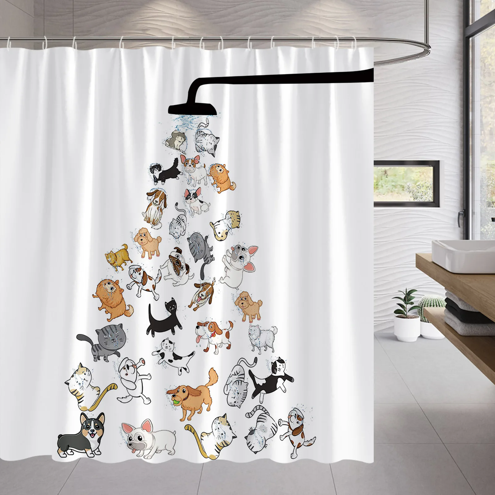 

Cartoon Animal Shower Curtain Funny Bathing Cats Dogs Cute Dolphin Giraffe Kid Bathroom Decor Accessories Sets Hanging Curtains