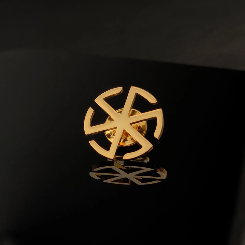 

Vintage Kolovrat Sun Wheel Men Brooch Lapel Pin Badge Buckle Stainless Steel Gift Amulet Gold Jewelry Wedding Guests broches