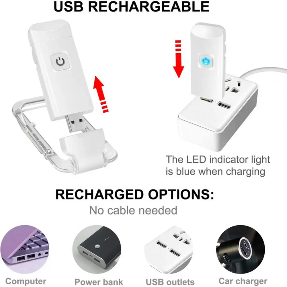 

LED USB Rechargeable Book Reading Light Brightness Adjustable Eye Protect Clip Book Light Table Lamp Portable Bookmark Read Ligh