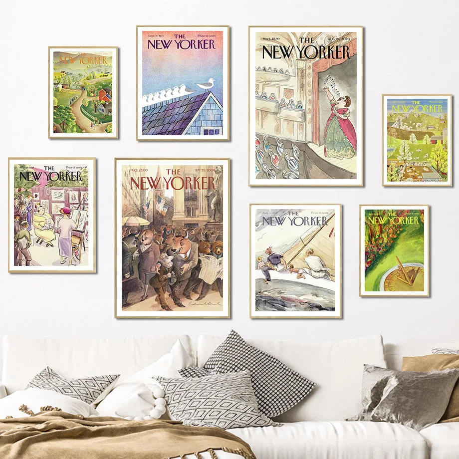 

Журналы New Yorker покрывают весенний пейзаж, плакаты и принты, настенные картины на холсте для декора гостиной |