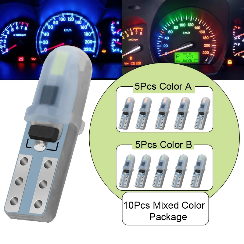 

10Pcs T5 Led Light Dual Colors Mixed Packing Super Bright Canbus Car Interior Lamp Bulb Indicator Dashboard Warming Instrument