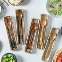 2pcs creative natural wooden cutlery set ramen soup spoon chopsticks children tableware portable dinnerware kitchen accessories