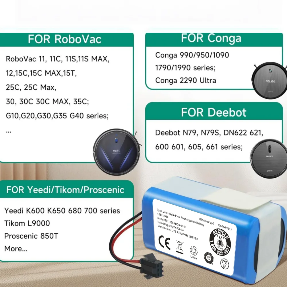 Фото Аккумулятор 14,4 В 3500 мАч для Venga RVC 3000 Kanga 990/1090/1790 Neatsvor x500 Eufy RoboVac 11s/30c №2